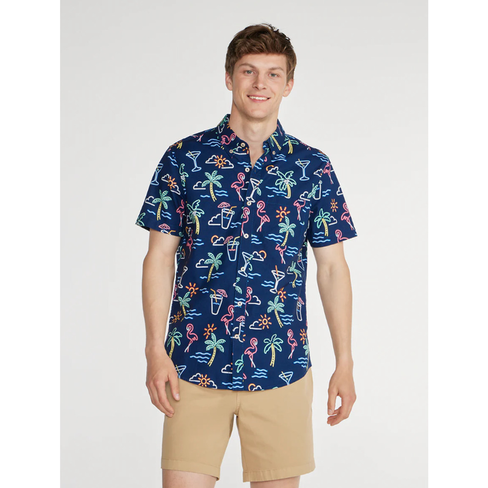 Chubbies The One Man Wolf Pack Friday Shirt Tropical Button Down Blue M NEW